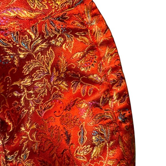 Metallic Jacquard Tapered Leg Pants Women's Orange Floral Bohemian Hippie - Picture 2 of 7